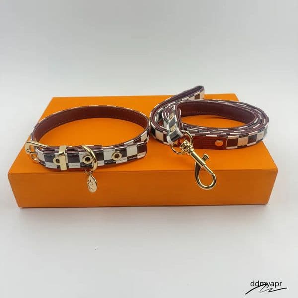 Classic Plaid Dog And Leash Set - Adjustable Leather Collar ddmyApr With Charm For Small To Medium Dogs