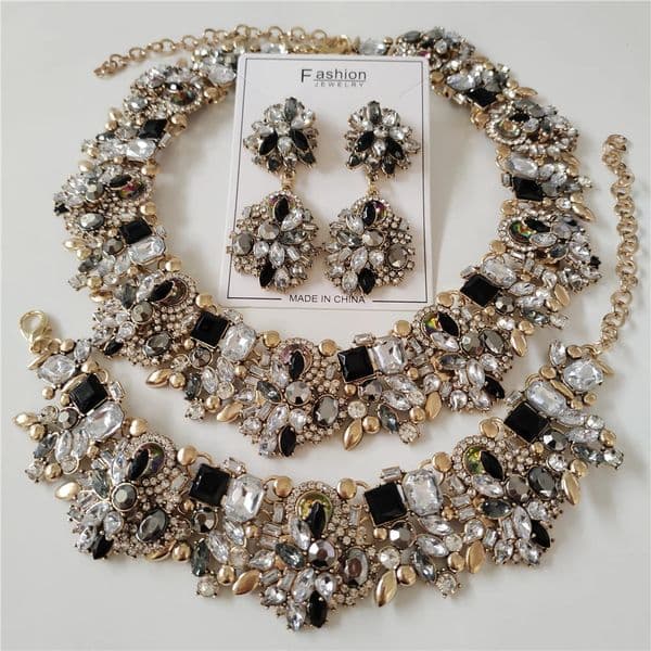 2025 Crystal Rhinestone Jewelry Sets Necklace Bracelets Earrings Set Women Indian Wedding Bridal Statement Jewelry 251017