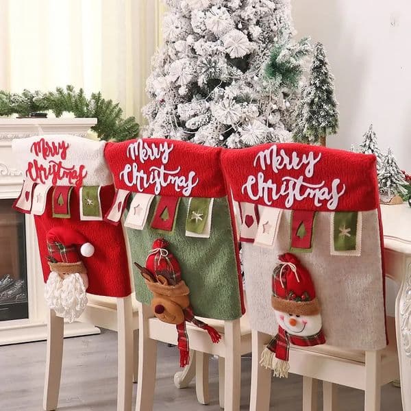Reusable Christmas Chair Cover 3D Santa Claus Elk Chair Seat Cover Home Xmas Year Supplies Christmas Decoration 251015