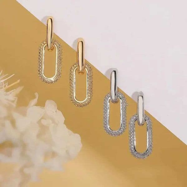 Rhinestones Geetric Fashion Elliptical Double Ring Cross Metal Cool Dangle Earrings for Wen Exquisite Party Ear Accessories X251018