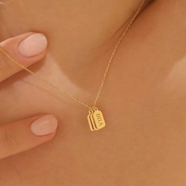 Minimalist Engraved Name Pendant 18K Gold Plated Personalized Bar Tag Necklace Vertical Bar Initial Valentines Day Gift for HerXJ251018