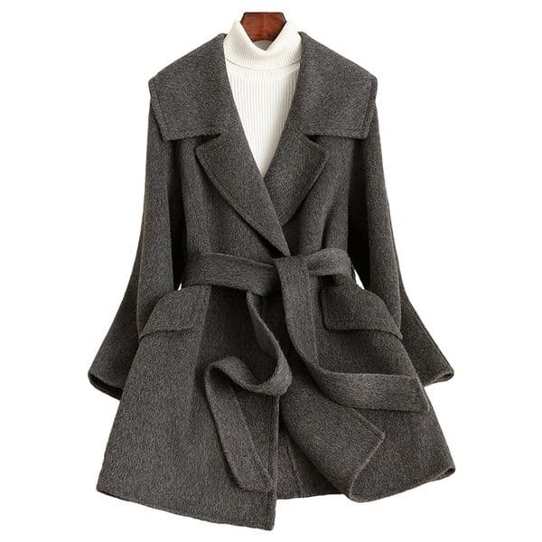 D5443 New autumn and winter lace-up lapel slim wool coat