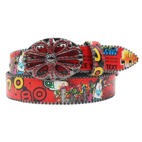 Hiphop graffiti Print Diamond Wide Buckle Belt For Women men Vintage Rhinestone Bohemia Strap Female man For Jeans bb belt 251010