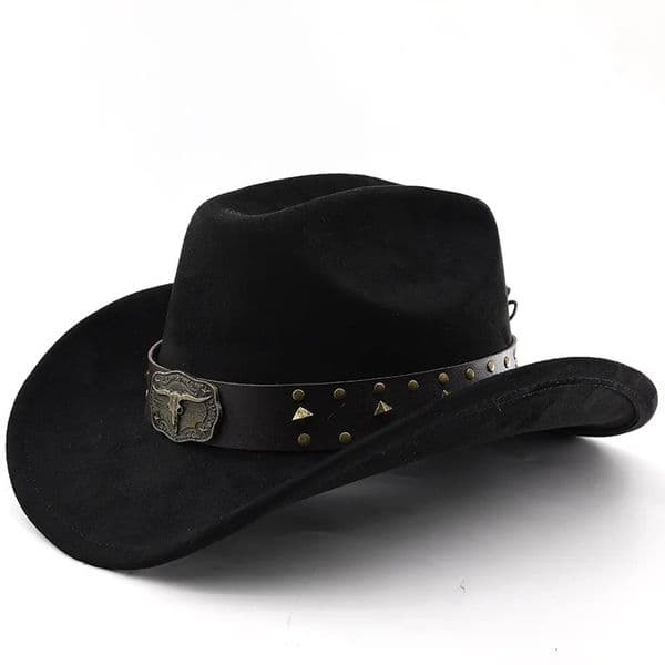 Bull head imitation suede Western cowboy hat woolen jazz top hat ethnic style felt hat sunshade big eave hat 251015