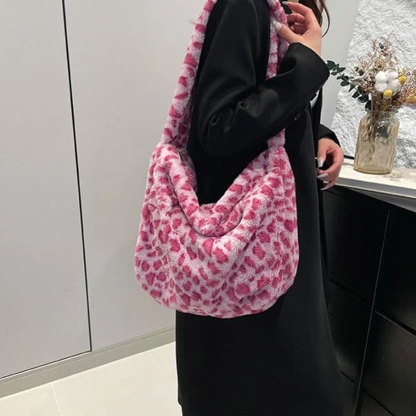 Large Capacity Leopard Women Shoulder Bags Faux Fur Messenger Bag Ladies Plush Hobos Crossbody Vintage Fashion Female Handbags 251014