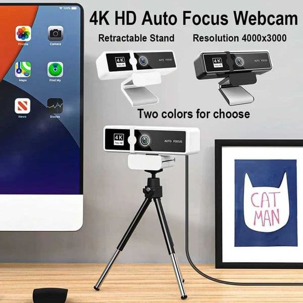 4K Pro Full HD Webcam 4000x3000 Office Meeting Live Camera for PC Laptop Phone Desktop Mini Webcam Free Gift Retractable Stand X251018