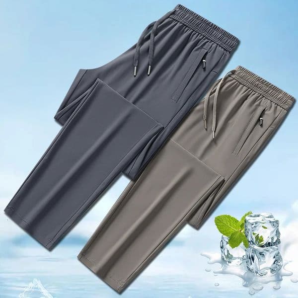 Ice Silk Mens trousers 2024 summer blackandgray thin style business casual pants outdoor stretch breathable straight leg loos 251010