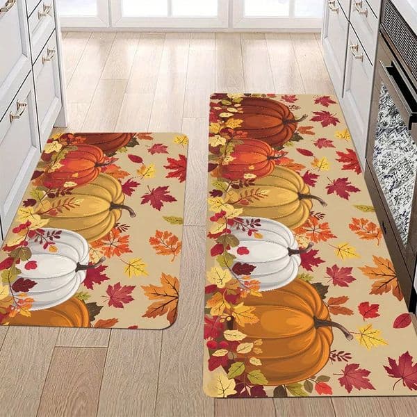 VIKAMA Thanksgiving Carpet Pumpkin Maple Leaf Carpet Kitchen Rug Long Carpet Doormat Living Room Bedroom Sofa Soft Floor Mat 251015