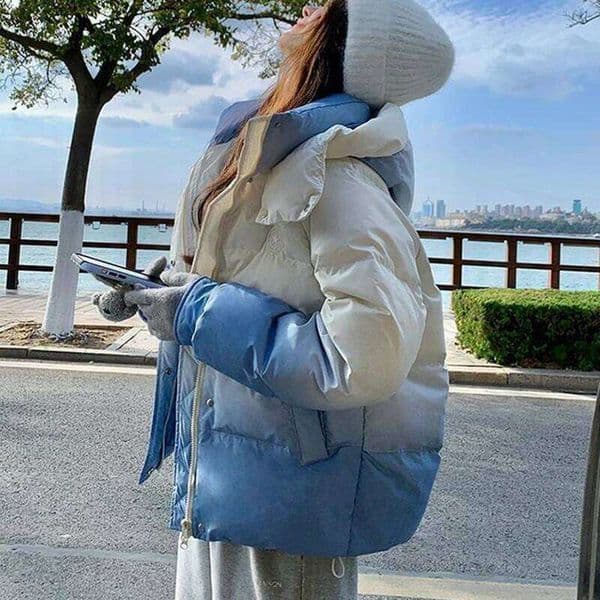 White Duck Blue Gradient Overcoat New Winter Fashion High Quality Warm Hooded Women Down Jacket H242