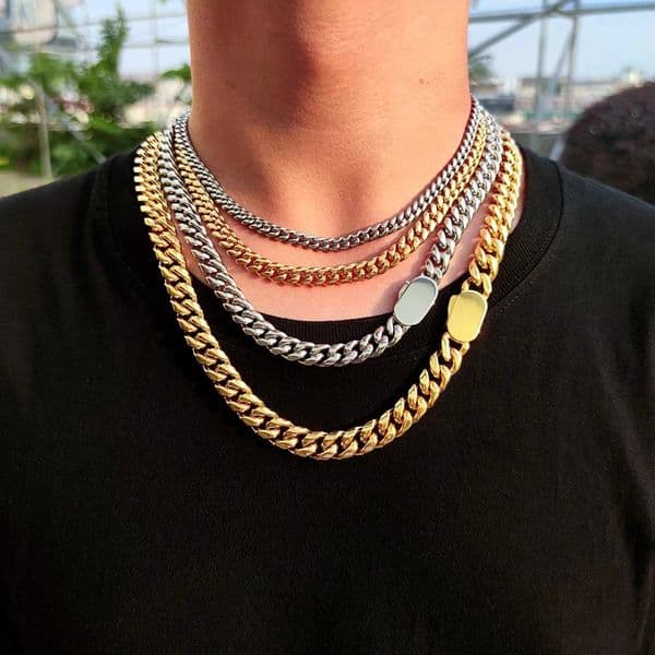 81012mm Punk 18K Gold Color Curb Cuban Chain Necklace Men Women Hiphop Miami Stainless Steel Bike Biker Choker Neck Jewelry 251018