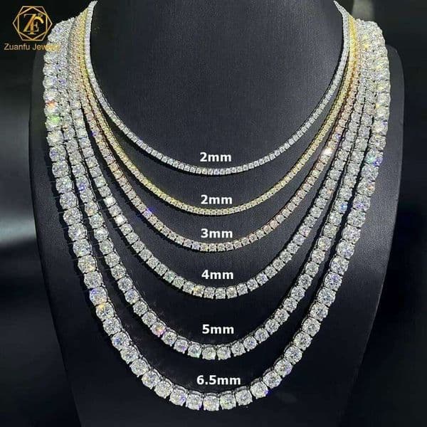 Low Price 14k White Gold Necklace Ice Out 2MM 3MM 4MM 5MM VVS HPHT Lab Grown Tennis Chain
