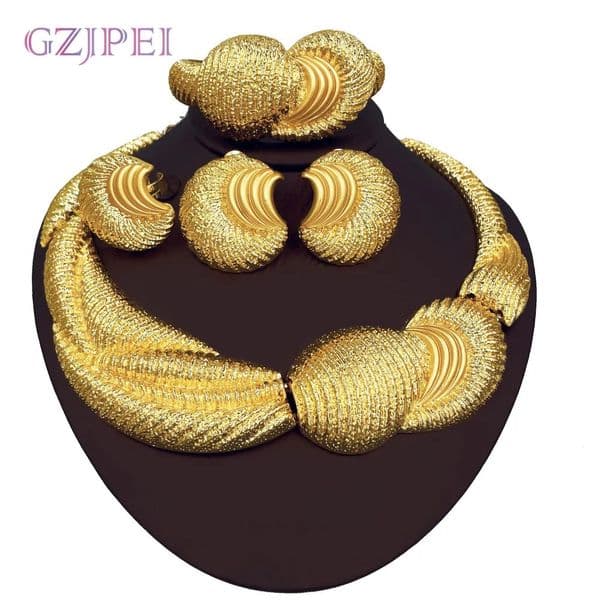 18K Gold Plated Big Jewelry Set Large Necklace Chunky Bangle Bracelet Moon Shape Piercing Earring Ring Women Wedding Gift 251016