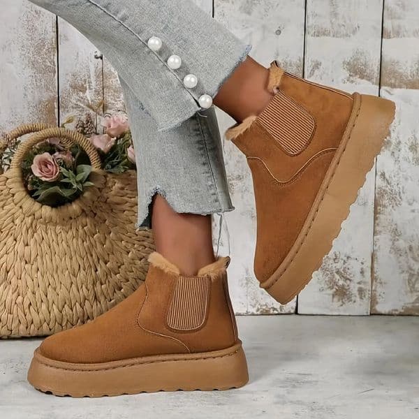 Winter Women Short Plush Warm Snow Boots Casual Shoes Suede Fur Chelsea Ankle Boots Flats Platform Ladies Shoes Botas 251011