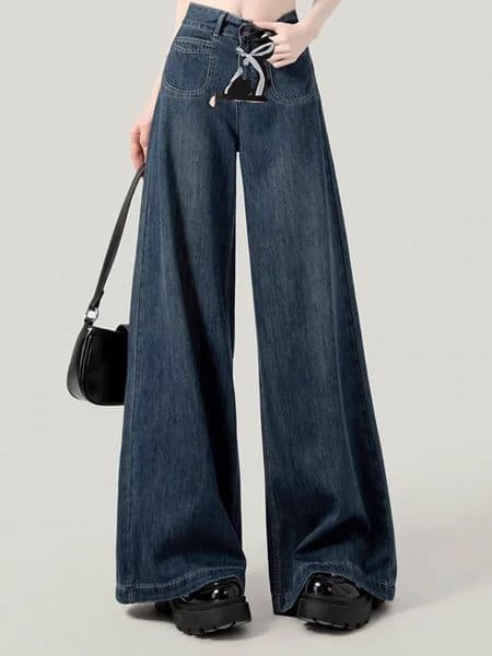 Casual Womens Jeans Autumn Winter High Waist Wide Leg Loose Trousers Vintage Heavyweight Lazy Drape Straight Long Pants 251017BANJIA