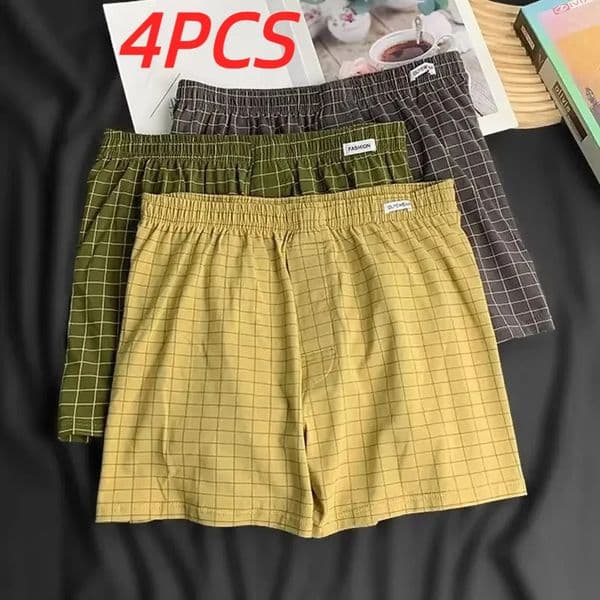 4Pcs Mens Underwear Boxers Shorts Casual Cotton Sleep Underpants Homewear Men Panties Striped Plaid Loose Comfortable 251017
