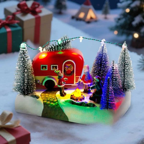 Christmas Camper Scene Caravan Figurine LED Light up Village Collection Indoor Table Decor for Holiday Home Festive Atmosphere 251020