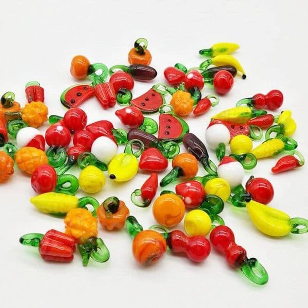 15-51pcs/Lot Glass Charms Cherry Strawberry Fruit Vegetable Pendant For Jewelry Diy Making Earrings Keychain Vintage Accessories ddmynov