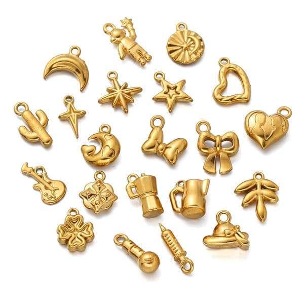 5pcs Stainless Steel Hats Moon Hearts Cactus Pendant Moka Coffee Pot Small Charms for Jewelry Making Supplies DIY Bracelets 251008