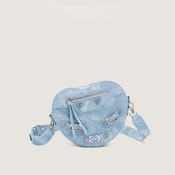 Original Dia Studded Denim Love For Women With High-End And Niche Design Heart Shaped Motorcycle Bag