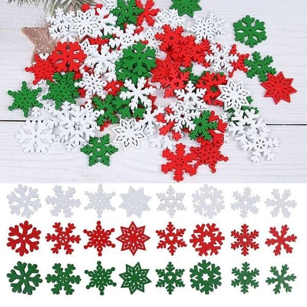 50pcs Christmas Wood Chips Wooden Snowflake Ornaments Colorful Holiday Party Window Decorations DIY XmasTree Crafts ddmynov