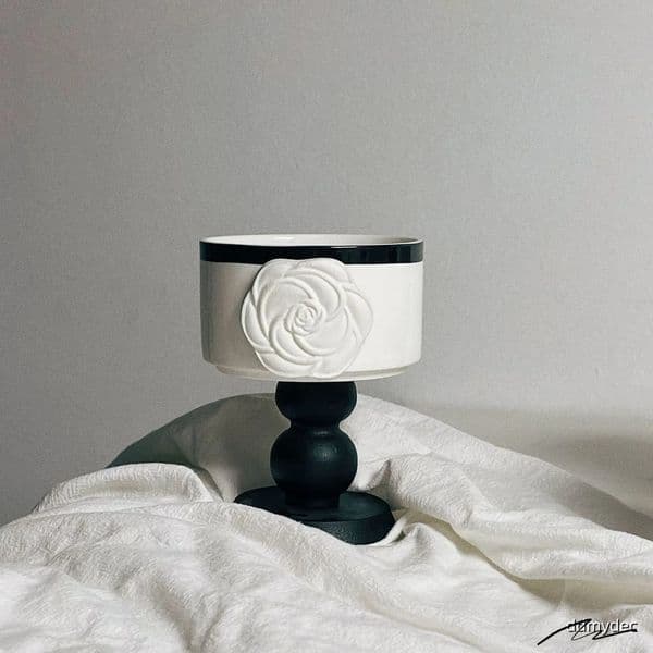 Elegant Dessert Set: French Style Camellia Ceramic Bowl With Wooden Foot For Coffee, Candles, Home Decoration Ddmydec