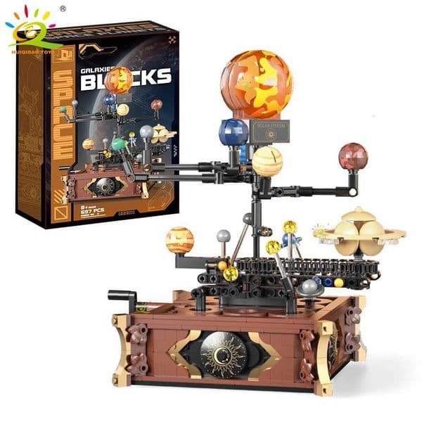 HUIQIBAO MOC Space Solar system orbit planet Model small Building Block Aerospace Ornament Brick Toy For Children Desk DecorXJ251020
