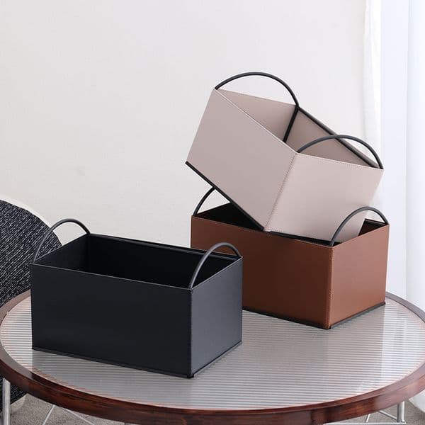Fanqi Home Furnishings Iron Leather Desktop Storage Box Miscellaneous Storage Rack Books Coffee Masks Storage Basket