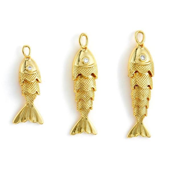 1 Piece Brass Ocean Jewelry Charms Real Gold Plated Fish Animal Movable Clear Cubic Zirconia Pendant For DIY Necklace Making ddmynov