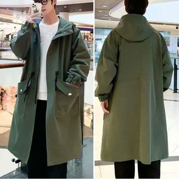 Comfortable Men Windbreaker Streetwear Mens Trench Coat with Hood Big Pockets Windproof Mid Length Solid Color for Men 251020