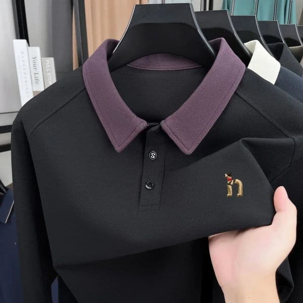 trend long sleeve mens polo shirt highend cartoon dog embroidery autumn unique color blocked lapel Tshirt 251011BANJIA