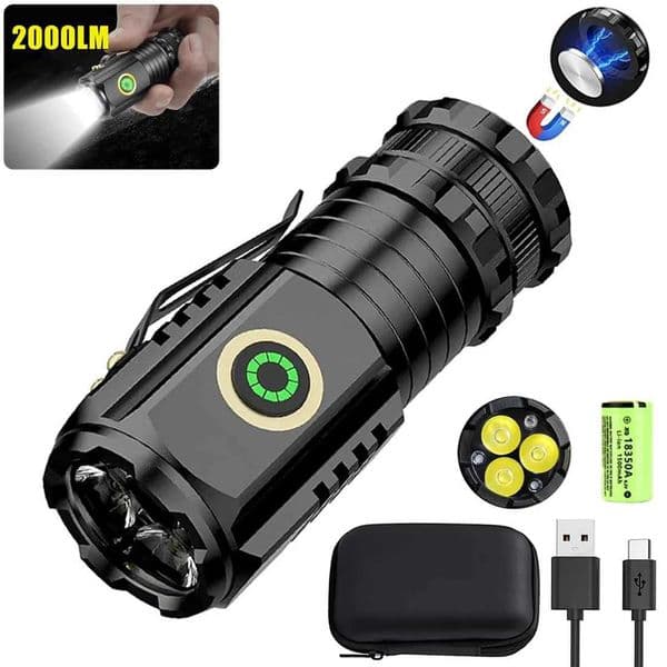 Powerful Mini LED Flashlight Super Bright Aluminium Pocket Torch Rechargeable Waterproof Hiking Camping Flash Light with Magnet X251021