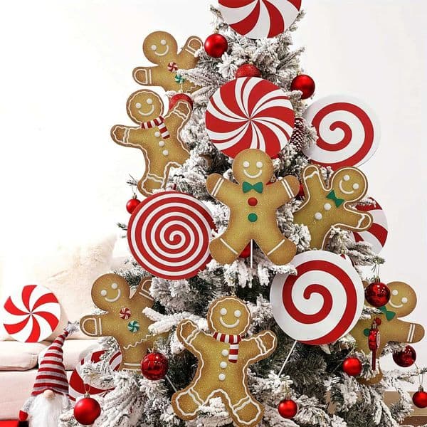 8pcs Large Gingerbread Man Christmas Tree Ornaments Rustic Plastic Gingerbread Decorations for Holiday Home Office Vase DecorXJ251021