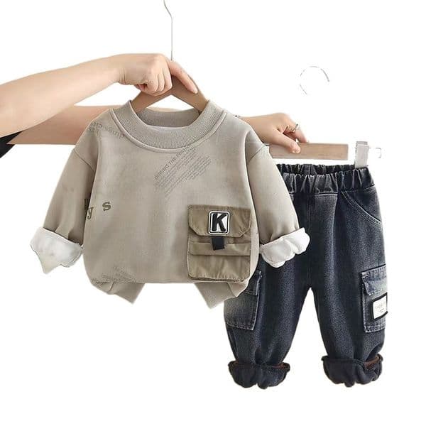 2026 New Luxury Kids Clothing Boys perfume 2025 New Fleece-Lined Outfit 2-Piece Set, Kids Crewneck Warm Tracksuit, Winter Clothing For cologne Toddler Boys Desi