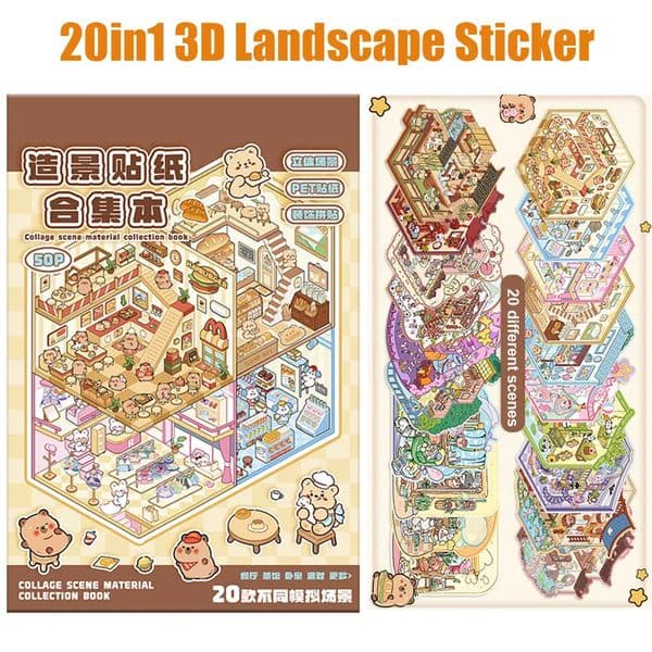20Pcs 20in1 3D Landscape Sticker Collection Book Album Cartoon Scene DIY Toy Game Festival Birthday Gift for Kid Girl Child 251014