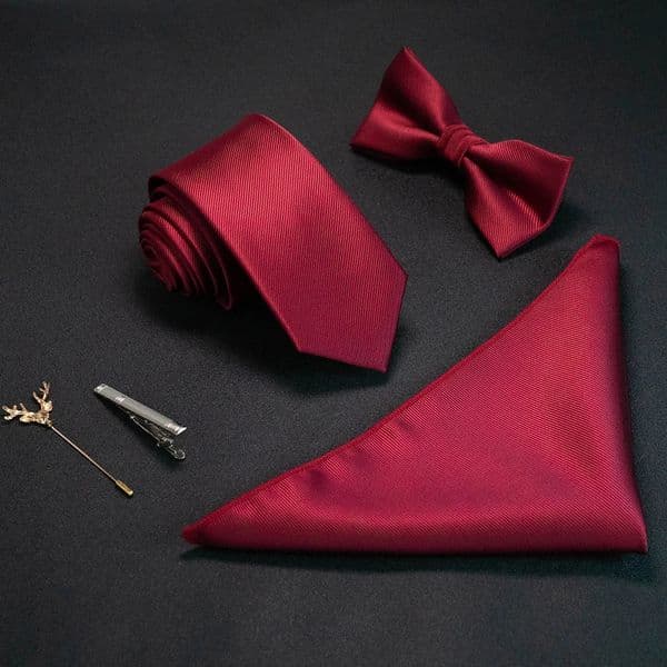 JEMYGINS Solid Color 6cm Silk Men Tie Set Jacquard Woven Necktie Bowtie Handkerchief pin Suit Red Green For Business Wedding 251014