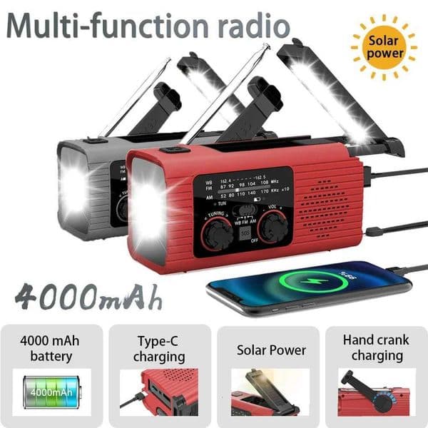 4000 mAh Portable Radio Outdoor Emergency Flashlight SOS Alarm Radio FMAM Available Rechargeable Radio USB Solar Charging Radio X251021