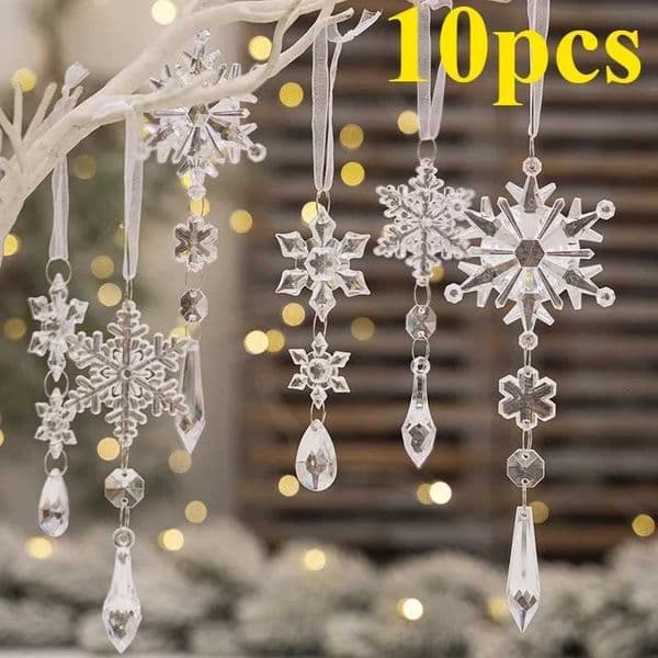 510Pcs Acrylic Snowflake Simulation Ice Pendants Xmas Tree Hanging Ornament 2024 Christmas Home Decorations New Year Gift 2025XJ251021