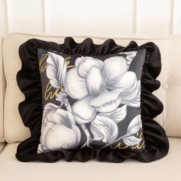 Luxury and Designer Velvet Pillow Cover - Vintage Dutch Floral Flower Pattern Cushion & Lace Trim 45*45cm