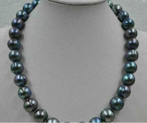 Pearl Necklace Jewelry Huge AAA 11-12mm tahitian baroque tahitian black green pearl necklace 14k Clasp