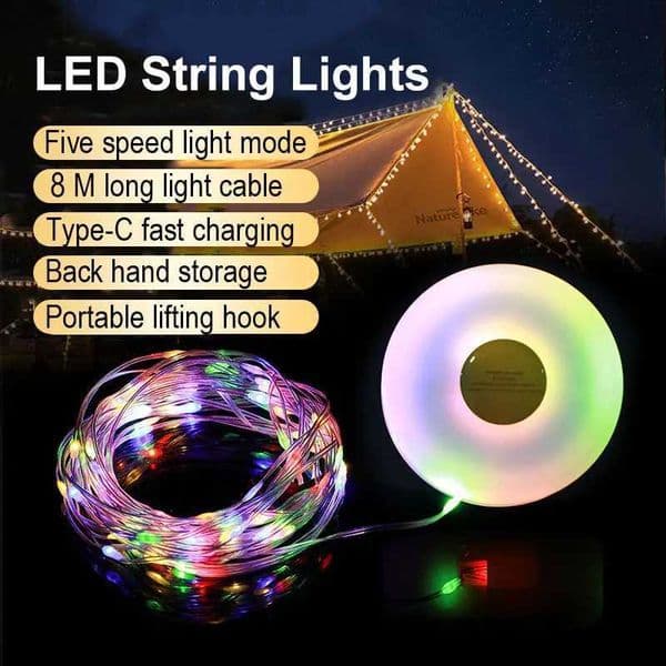 LED Light String Portable Camping Lights 1800mAh Rechargeable 8m Outdoor Atmosphere Tent Wedding Christmas Decor Strip Star Lamp X251021