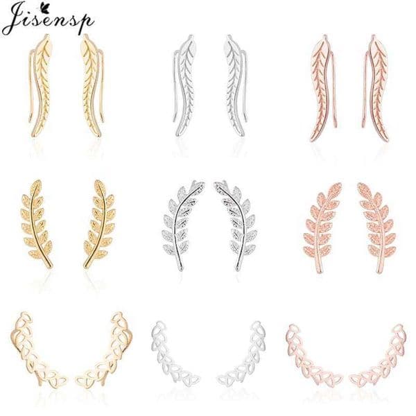 Jisensp Boho Vintage Botanical Leaf Ear Climbers Statement Stud Earrings for Women Bridal Jewelry Leaves Branch Ear Crawlers J251021