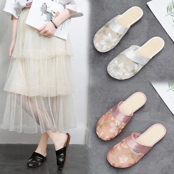 Women Summer Slippers Baotou Chinese Embroidery Flowers Sandals Ladies Casual Flip Flops National Indoor Outdoor Shoes 251011