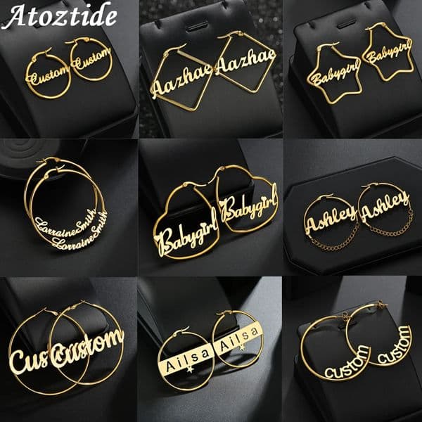 Atoztide Personalized Name Stainless Steel Letter Earrings For Women 3 Color Custom Name Cricle Earrings Weddings Party Jewelry 251013