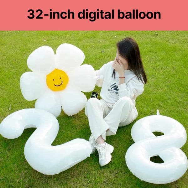 White Digital Balloon Party Scene Decoration Props - 32 Inches