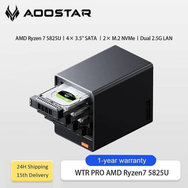 AOOSTAR WTR PRO AMD Ryzen 7 5825U Mini PCNAS 8C16T Dual 25G LAN 4 HDD Bays 4K Large Storage Triple Display Silent Cooling
