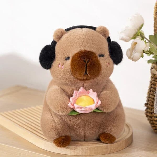 Cute Capybara Plush Toy Stuffed Animals Hold Lotus Flower Whiteface Monkey Soft Doll Kids Toys Birthday Christmas Gift 251022