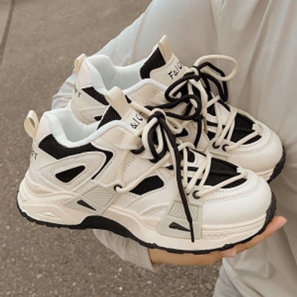 2025 Wool lined new warm black and white color block lace up fashionable plus size children's soft soled casual shoes
