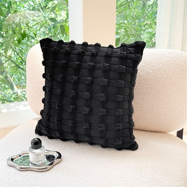Elegant Black Luxury Designer Throw Pillow Cover - High-Quality Sofa Cushion 45x45 cm with 3D Grid Pattern