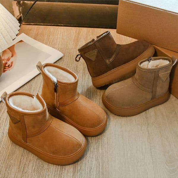 Kids Snow Boots for Girls Boys Winter Warm Plush Lining Ankle Boots for Toddler Children Fashion Cutefeet Side-zipper Cotton Shoes Sizes 26 - 36 US9C-US5Y C1161