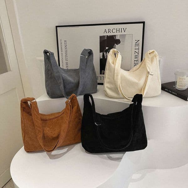 Trendy New Corduroy Large Capacity Lazy Tote Shoulder Crossbody Striped Handbag for Women